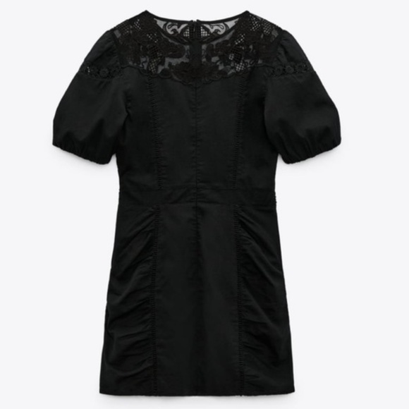 Zara Black Lace and Embroidery Puff Sleeve Dress - Picture 3 of 7